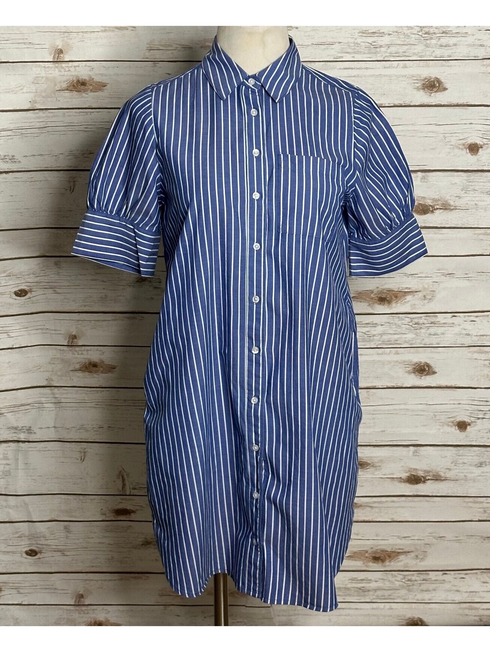Old Navy blue white striped button-up shirtdress Small preppy nautical coastal